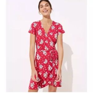 LOFT Red Wrap Mini Dress V-Neck Short sleeve women XS vacation soft casual fairy